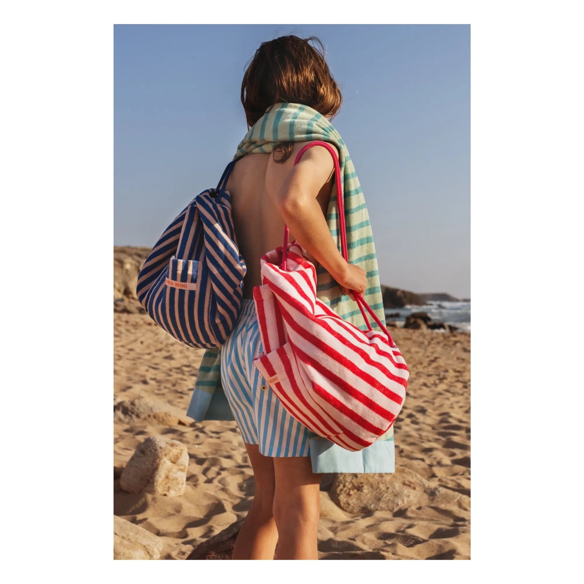 Jera Mini - Striped Towel Pocket Backpack | Pink