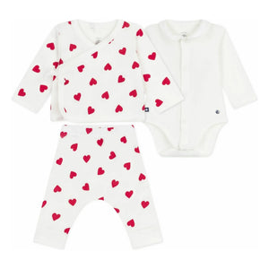 Petit Bateau - 2 Parça Body ve Pijama Seti Organik Pamuk Kalpler | Beyaz