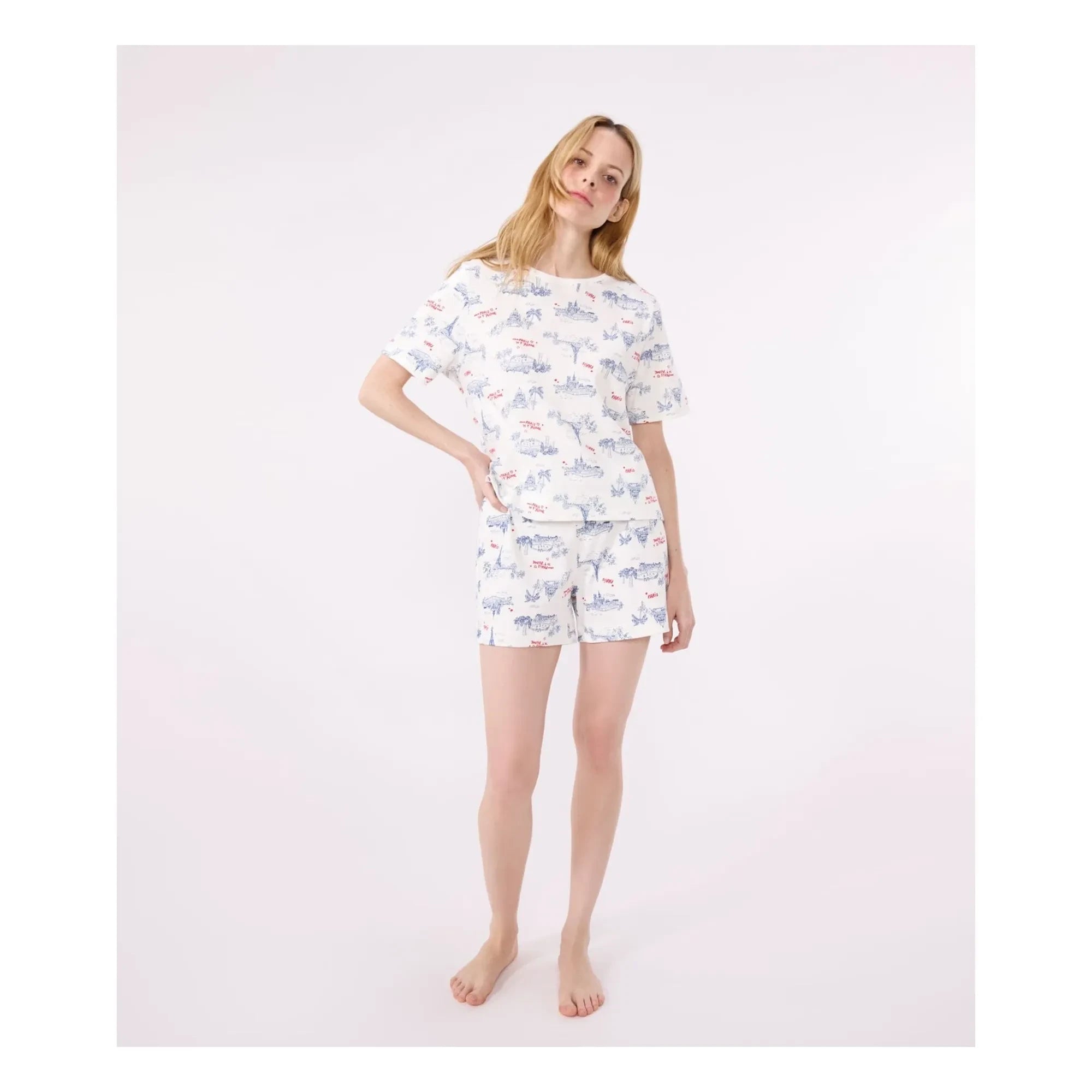 Petit Bateau – Schlafanzug-Shorts aus gerippter Bio-Baumwolle | Ecru
