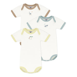 Petit Bateau - 3'lü Organik Pamuk Hayvan Tulumları | Beyaz
