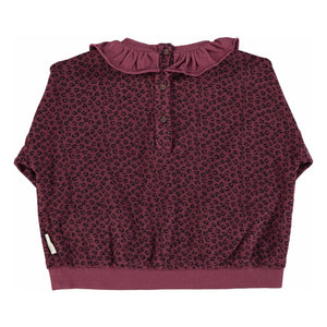 Piupiuchick - Sweatshirt mit Rüschenkragen Leopard Bio-Baumwolle | Aubergine