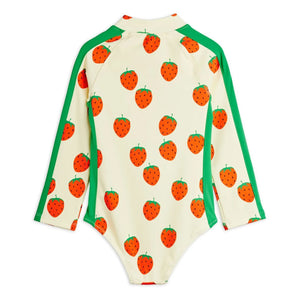 Mini Rodini - Long Sleeve Swimsuit Strawberry Recycled Fibres | Ecru