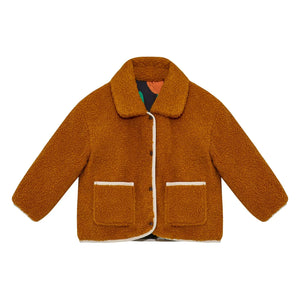 Petit Stella - Ters Çevrilebilir Çiçek Desenli Sherpa Ceket | Siyah