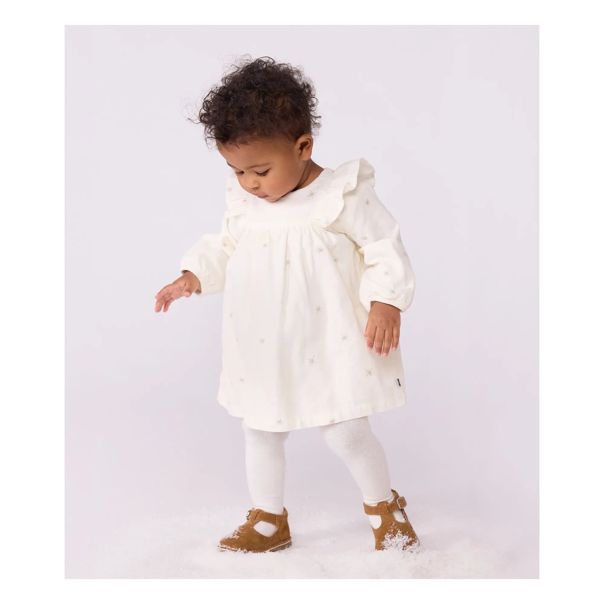 Petit Bateau – Volantkleid mit Sternen | Ecru