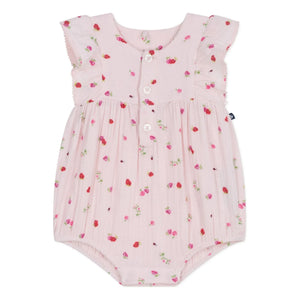 Petit Bateau - Organik pamuklu müslin çiçek desenli tulum | Pembe