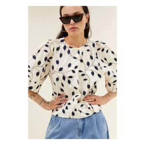 By Bar - Olivia Cotton Botanical Blouse | Midnight blue