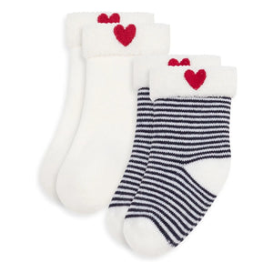 Petit Bateau - 2 Çift Çizgili Çorap Seti | Beyaz
