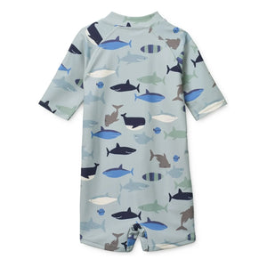 Liewood - Max Sharks UV Protective Swimsuit, Recycled Fibers | Light Blue