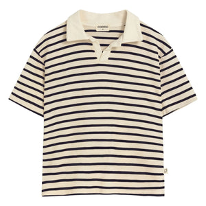 Cozmo - Drake Striped Organic Cotton Polo T-Shirt | Navy Blue