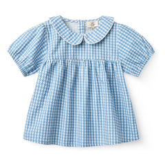 Copenhagen Colors - Polka Dot Claudine Collar Blouse Organic Cotton | Blue