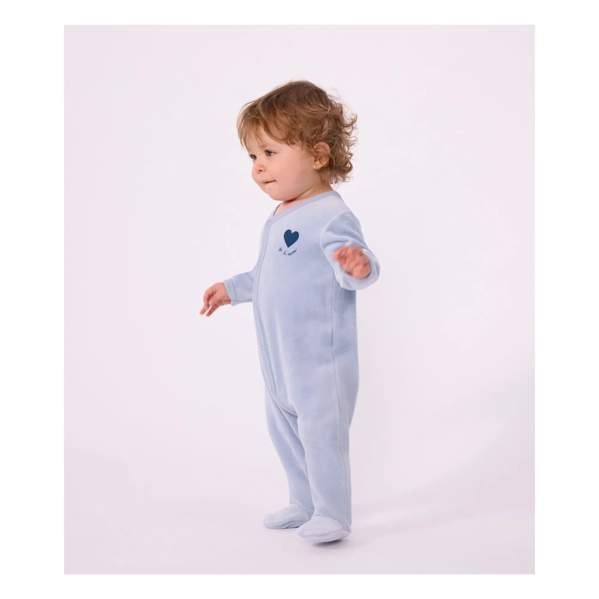 Petit Bateau - Sleep Well Pijama Kadife Kalp Organik Pamuk | Gri mavi
