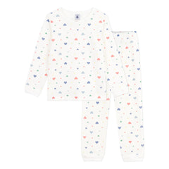 Petit Bateau - Heart Pajama Set Organic Cotton | White