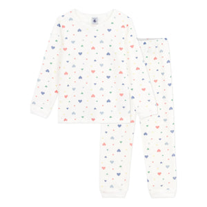 Petit Bateau - Heart Pajama Set Organic Cotton | White