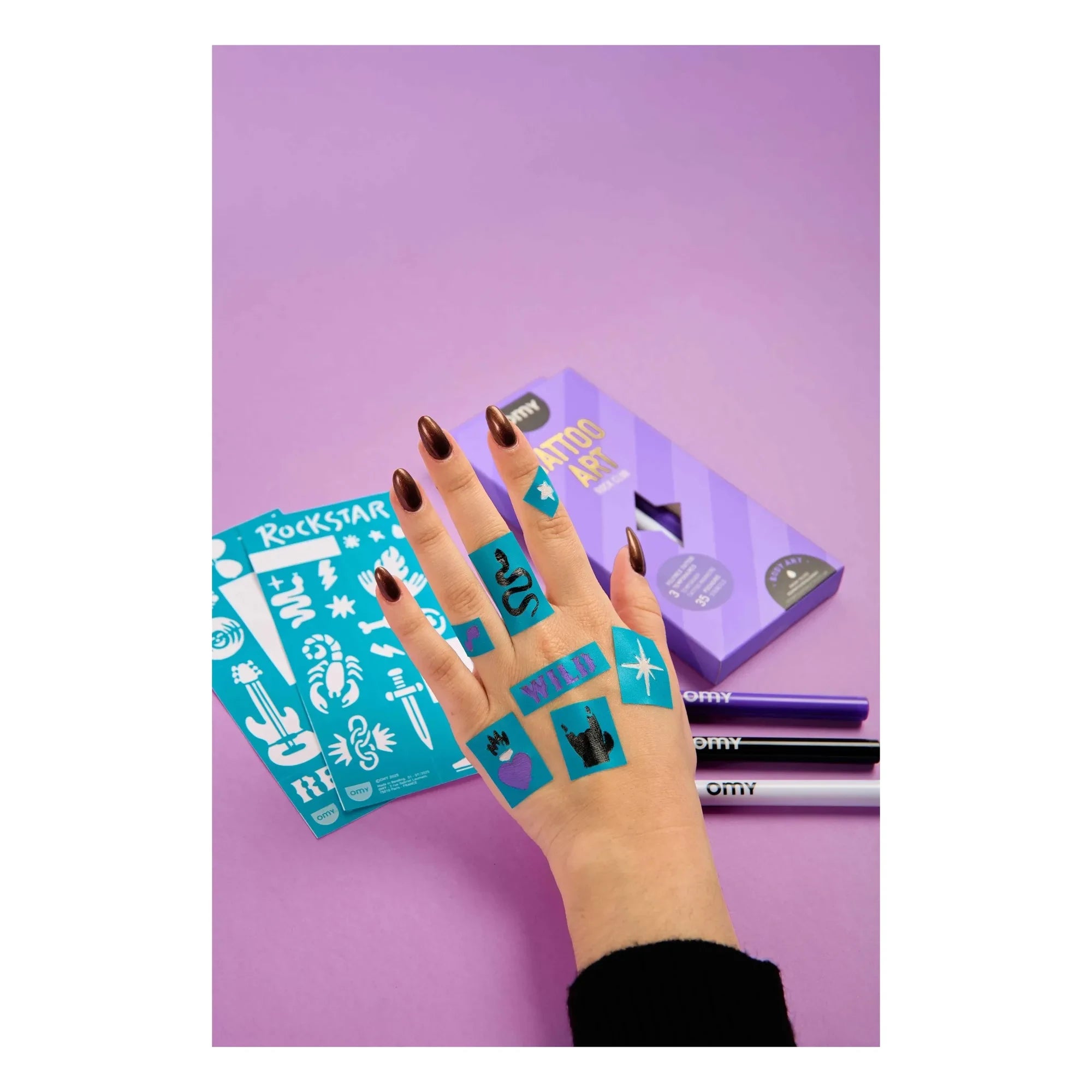 Omy - Rock Club geçici dövmeleri için keçe ve şablonlar | Mor