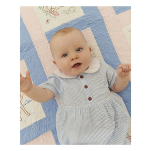 Copenhagen Colors - Organic Cotton Striped Peter Pan Collar Romper | Light Blue