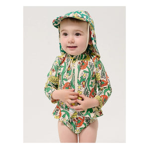Bobo Choses - Long Sleeve Swimsuit with Floral Pattern Made from Recycled Fiber | Ecru