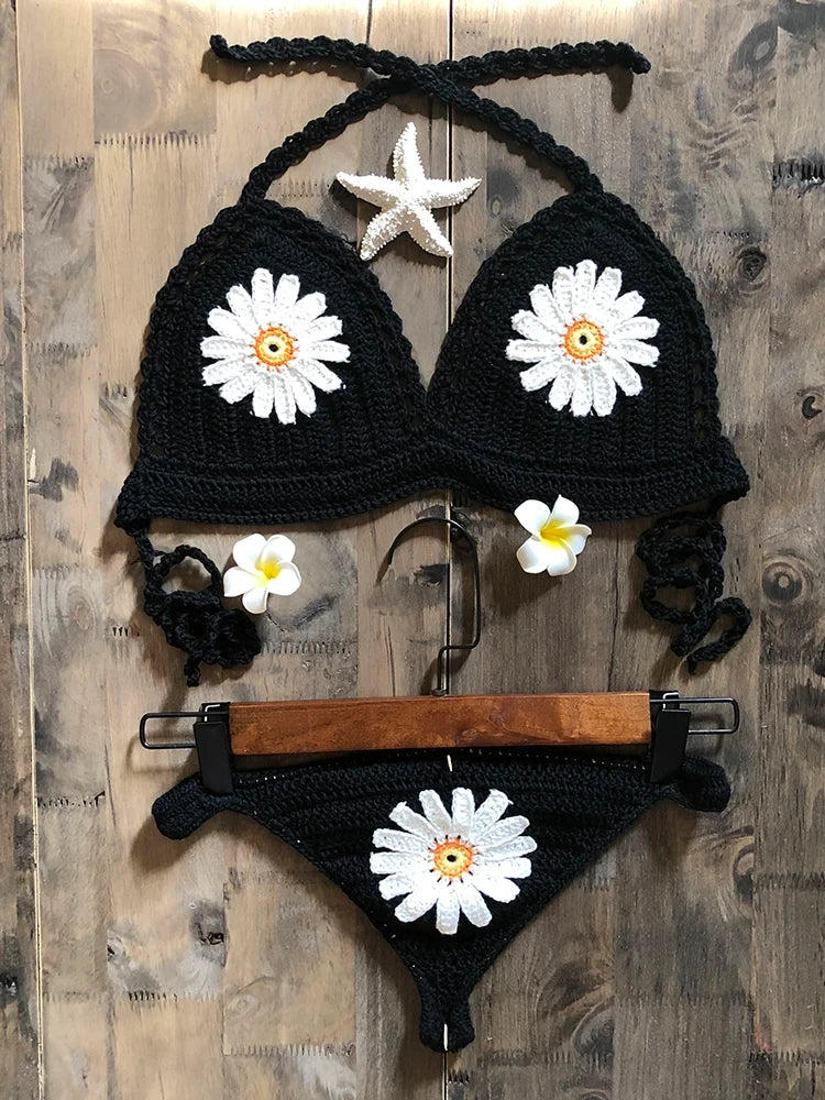 Jesminda - Örme Çiçek Desenli Bohem Bikini Takımı