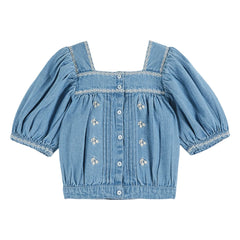 Emile et Ida - Bestickte Chambray-Bluse | Denim