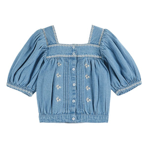 Emile et Ida - Bestickte Chambray-Bluse | Denim