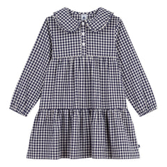 Petit Bateau - Claudine yaka elbise Organik pamuklu ekose | Lacivert