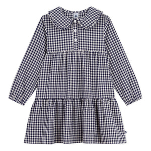 Petit Bateau - Claudine yaka elbise Organik pamuklu ekose | Lacivert