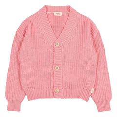 Búho - Organic cotton V-neck ribbed cardigan | Candy pink