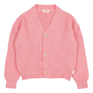 Búho - Organic cotton V-neck ribbed cardigan | Candy pink