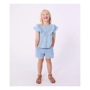 Petit Bateau - Organic Cotton Chambray Heart Shorts | Light Blue