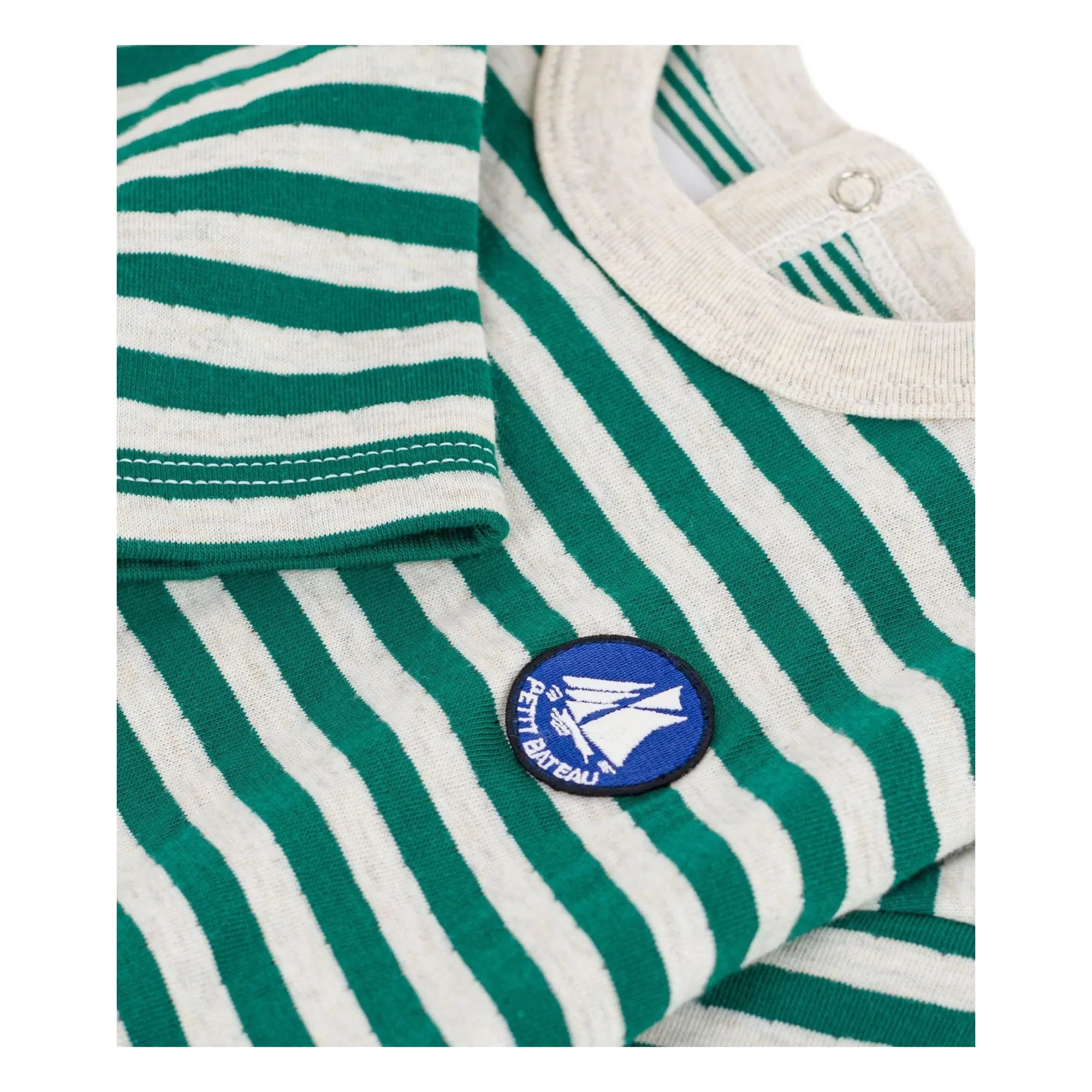 Petit Bateau - Çizgili Organik Pamuklu Bebek Tişörtü | Yeşil