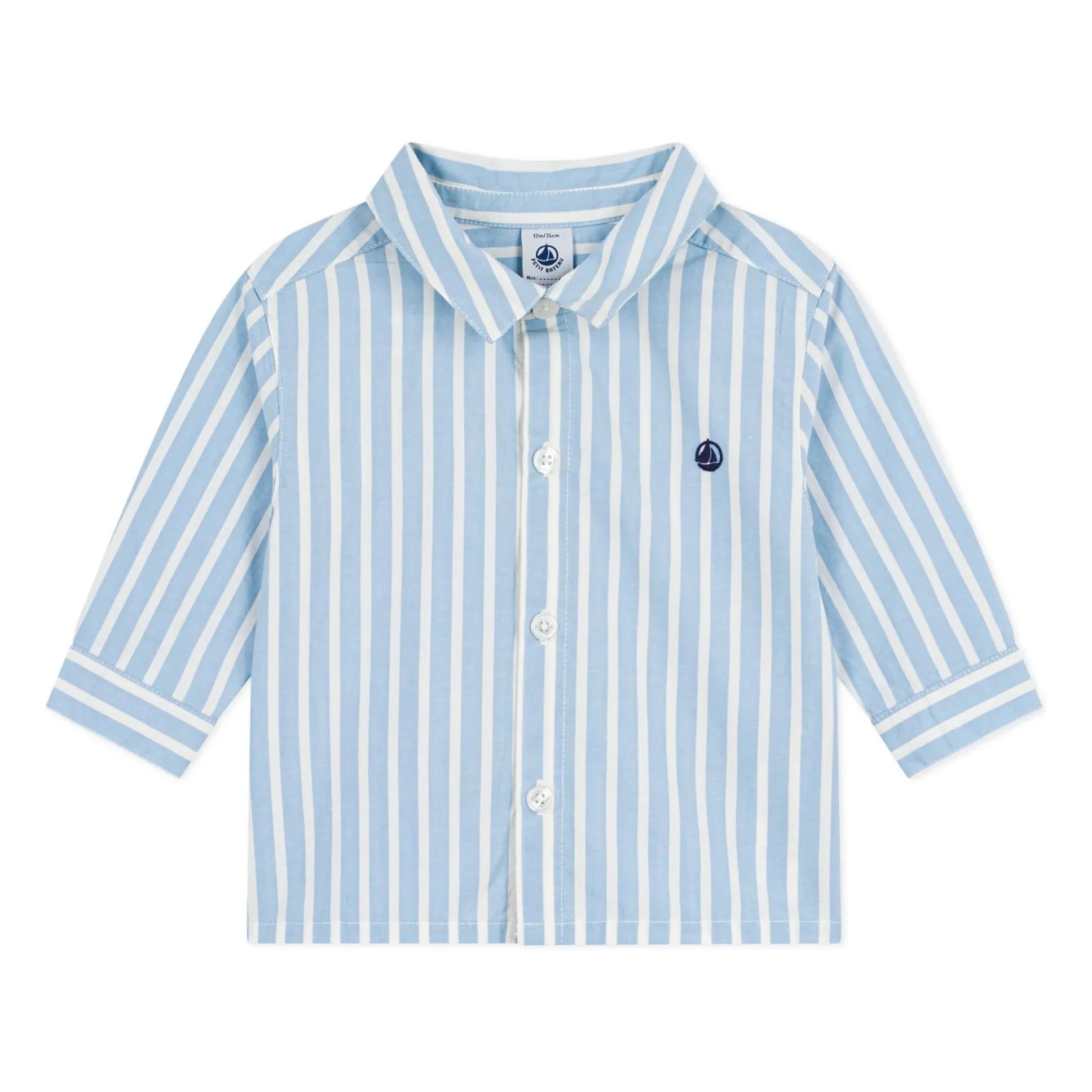 Petit Bateau – Gestreiftes Hemd aus Bio-Baumwollpopeline mit Logo | Blau