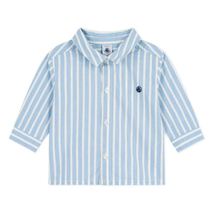 Petit Bateau - Organic Cotton Poplin Logo Striped Shirt | Blue