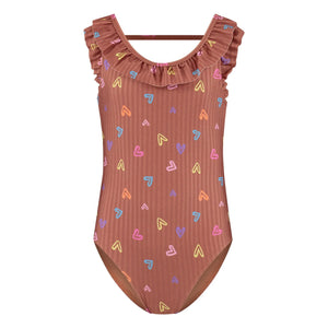 Beachlife - Striped Heart Gathered Swimsuit | Brown