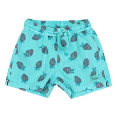 Búho - Erdbeer Popeline Bio-Baumwoll-Badeshorts | Türkis