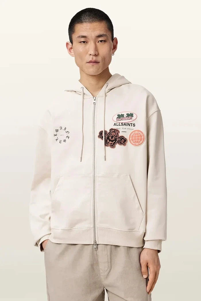 AllSaints капüşonlu, fermuarlı erkek pamuklu sweatshirt PATCHER