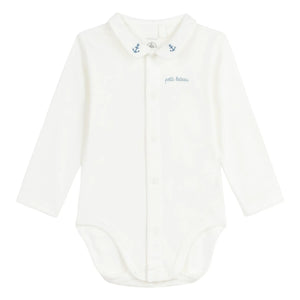 Petit Bateau - Organic Cotton Embroidered Collar Bodysuit | Blue