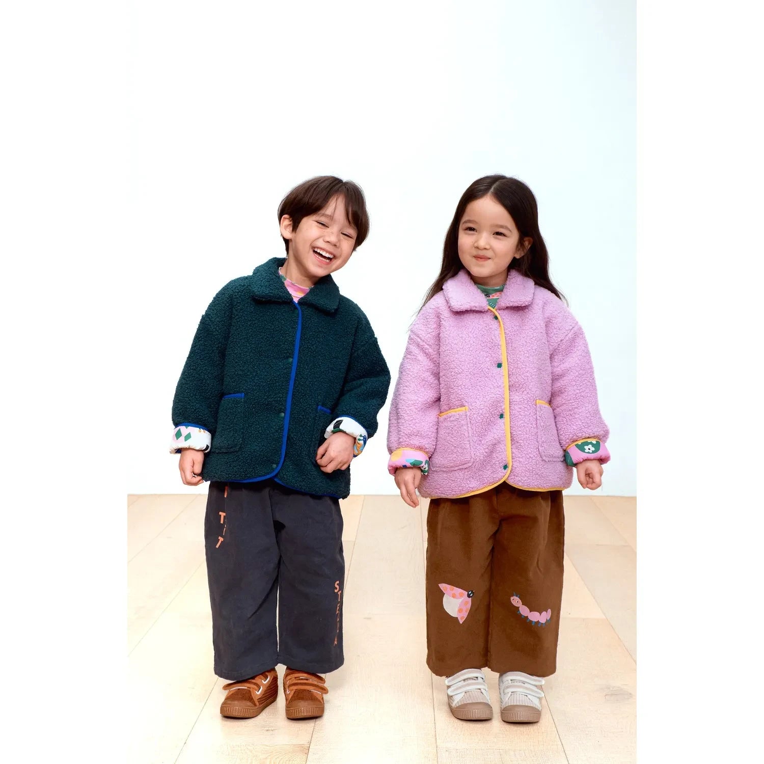 Petit Stella - Çift Taraflı Baykuş Sherpa Ceket | Pembe
