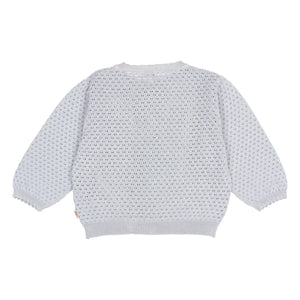 Búho - 3/4 Sleeve Openwork Organic Cotton Cardigan | Light Blue
