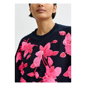 Essentiel Antwerp - Bisiklet Yaka Nakışlı Sweatshirt | Lacivert