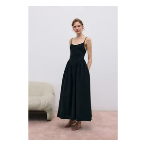 the new society - Lippia Baumwoll- und Leinenkleid | Schwarz