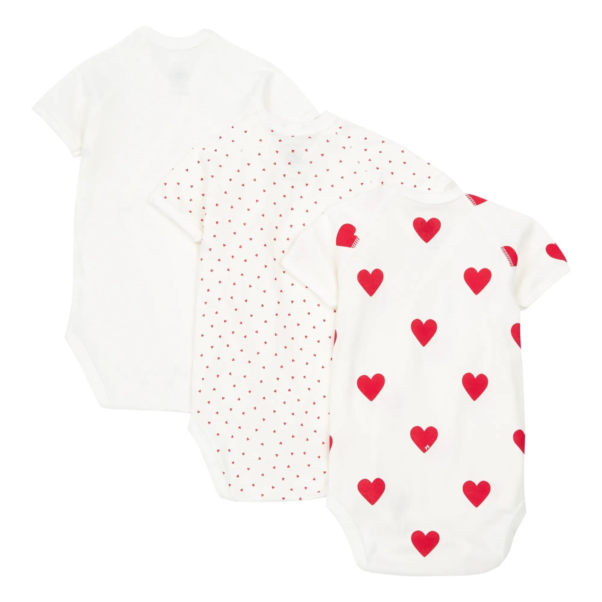 Petit Bateau - Organik Pamuk Kalpli Bebek Body'leri - 3'lü Set | Kırmızı