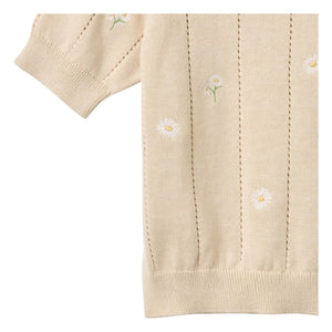 Wheat - Malvina Organic Cotton Floral Short Sleeve Sweater | Ecru