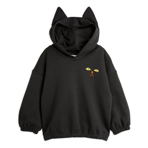 Mini Rodini - Schwarzer Kapuzenpullover mit Katzenmotiv aus Bio-Baumwolle