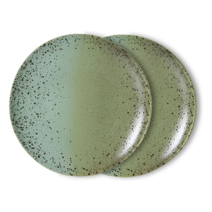 HKliving - Fleck seramik yemek tabakları - 2'li Set | Soluk yeşil