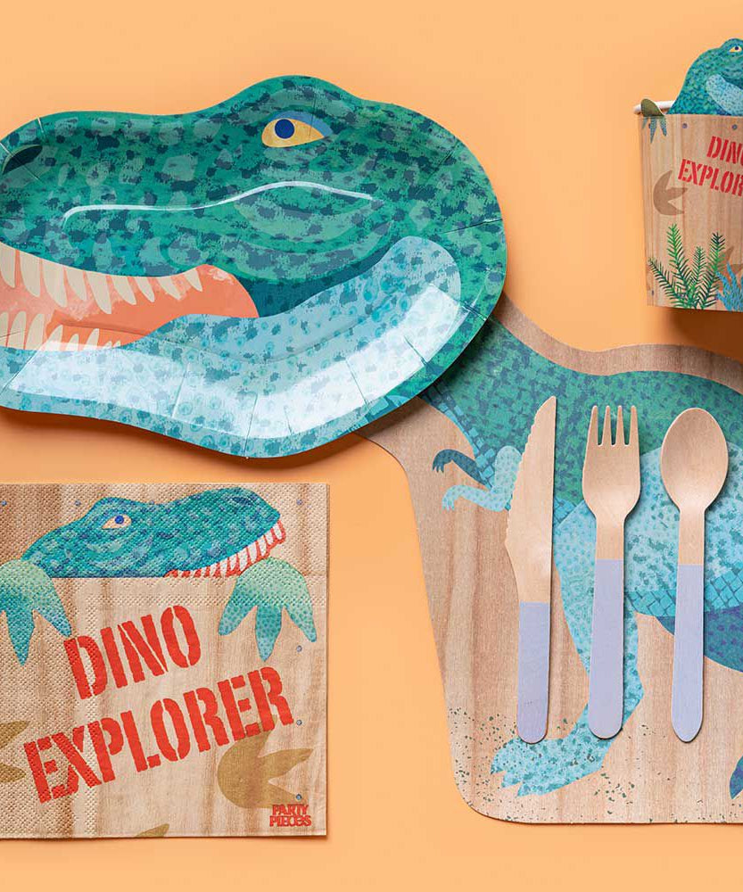 Party Pieces - Kaşif Dino 8'li Parti Karton Tabağı-Dinossi