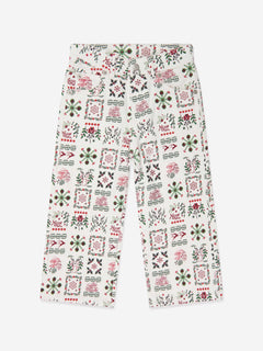 KENZO Girls Seasonal Print Trousers in Ivory