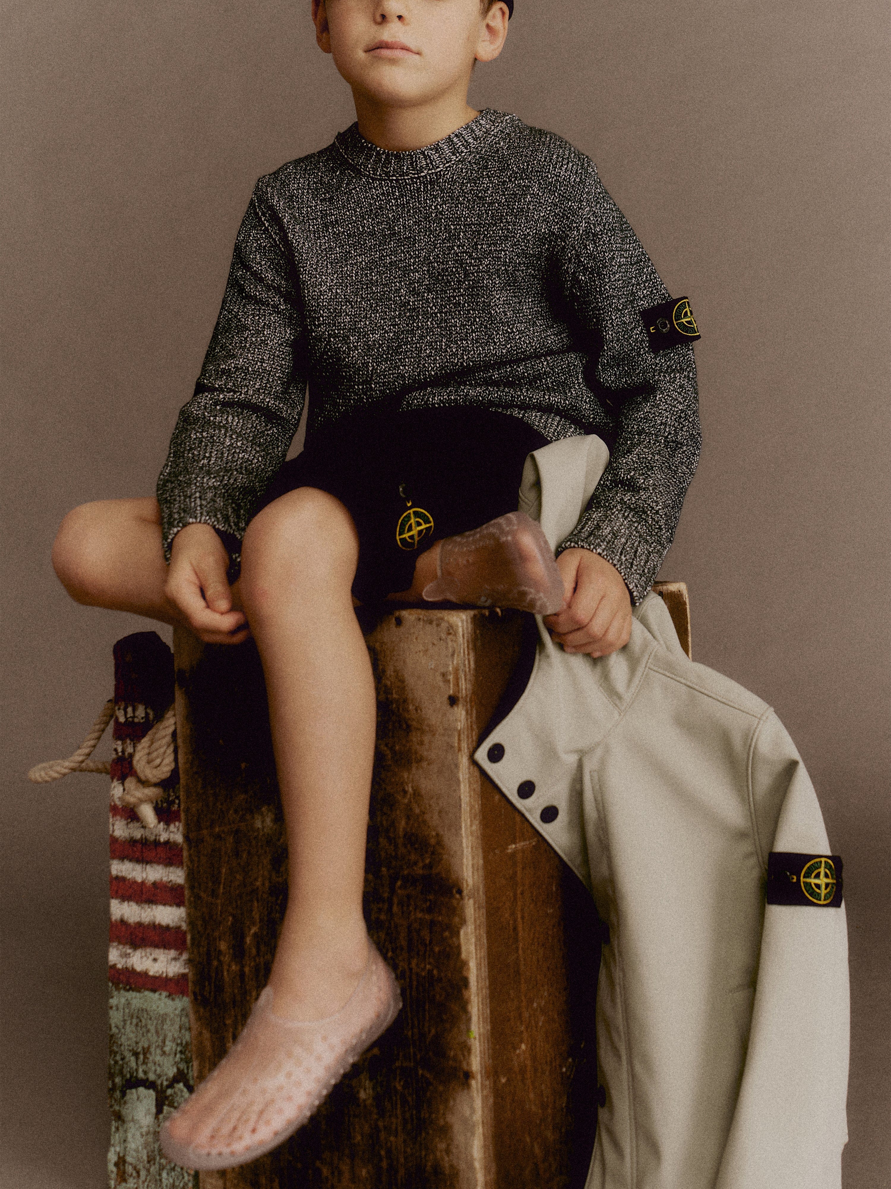 Stone Island Boy Hooded Bomber Jacket in Grey