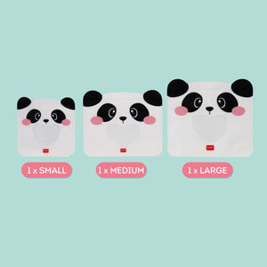 Legami - 3'lü Yeniden Kullanılabilir Atıştırmalık Torbası Seti - Panda - Atıştırmalık Torbaları