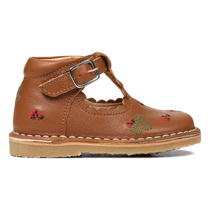 Petit Nord - T-Bar Erste Schritte Schuhe mit Marienkäferstickerei - Uniqua Collection | Kamel