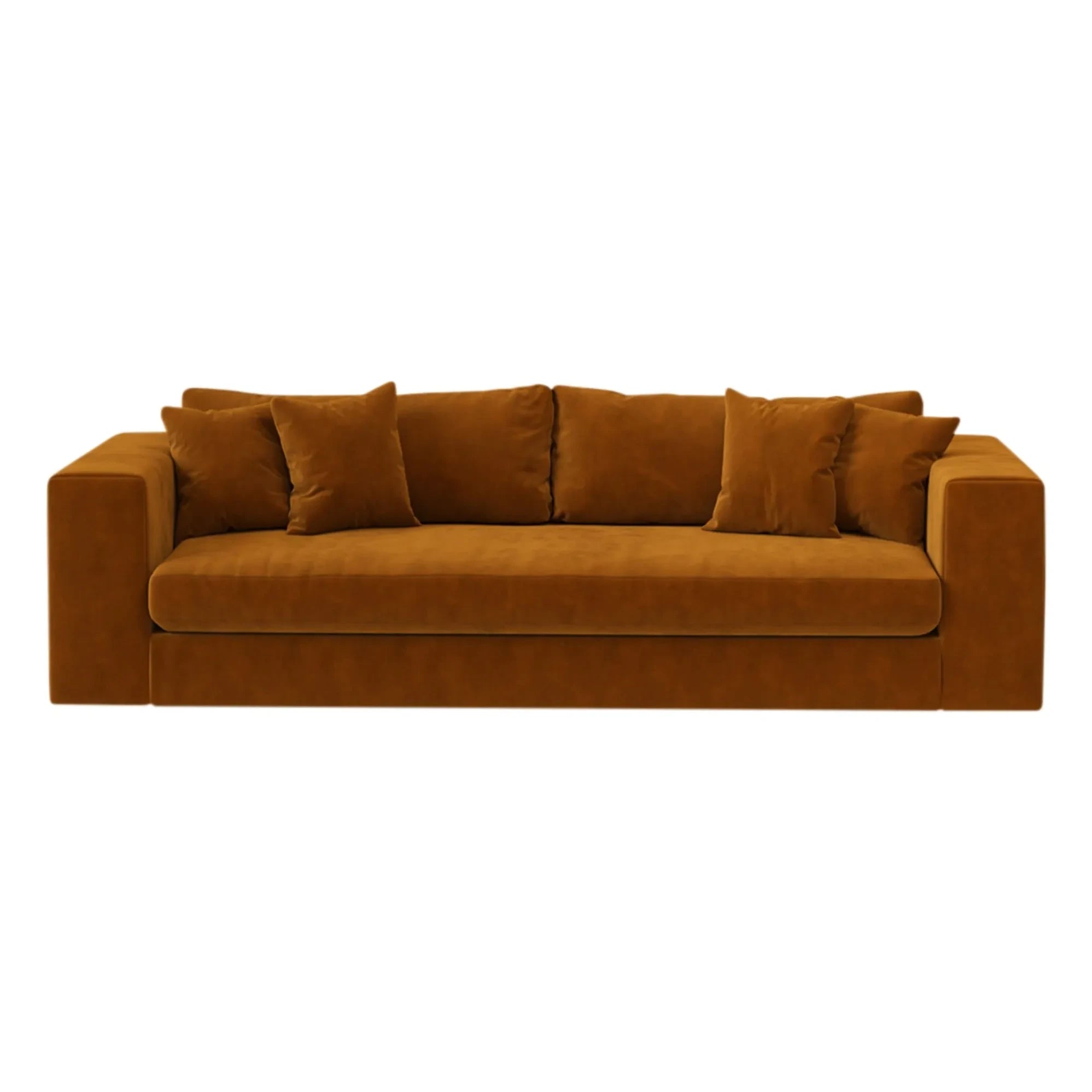 Panac Edition – 245 cm gebürstetes Samtsofa Bellechasse Dreisitzer | Cognac
