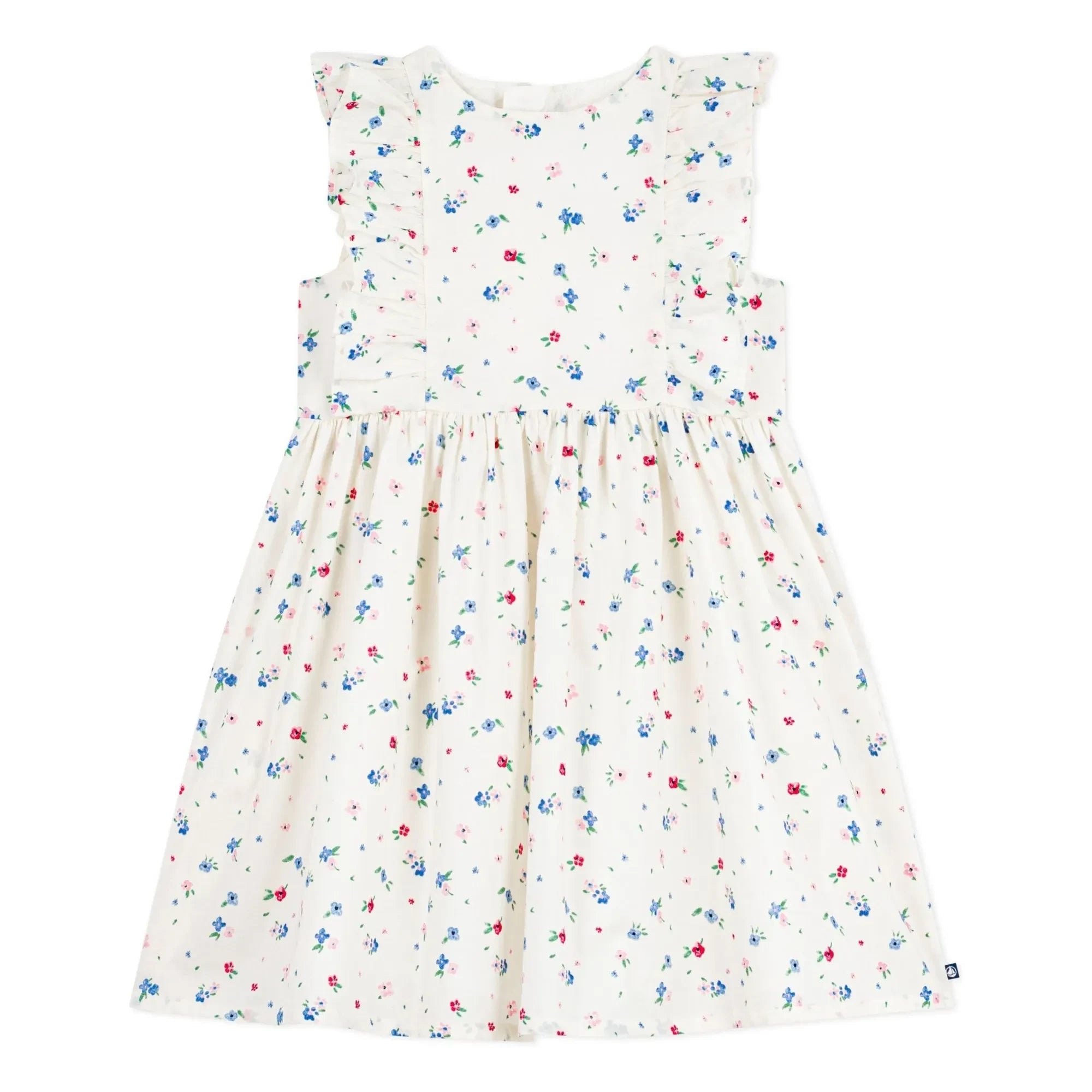 Petit Bateau - Blumenprint Rüschenkleid Bio-Baumwolle Popeline | Weiß